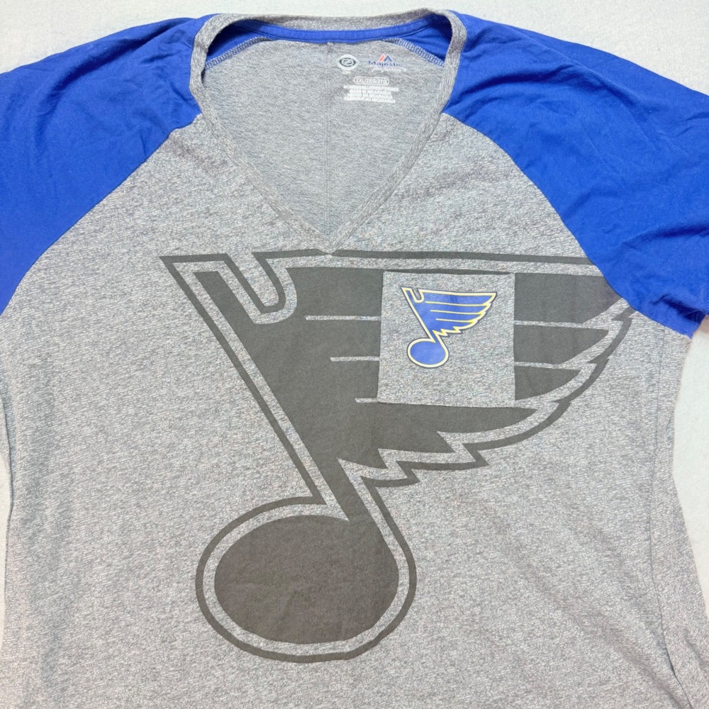 Majestic St. Louis Blues NHL Raglan V-Neck T-Shirt 2XL Fan Apparel Tee, Sports